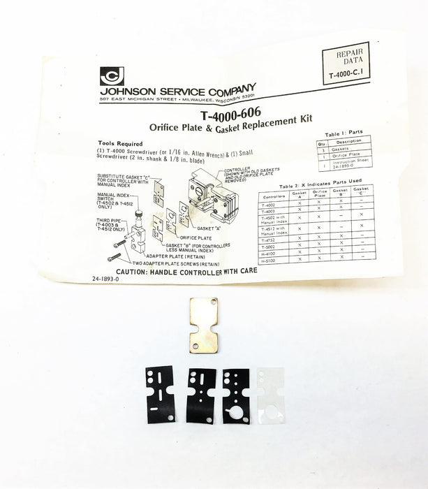 Johnson Controls Orifice & Gasket T-4000-606 [Lot of 3] NOS