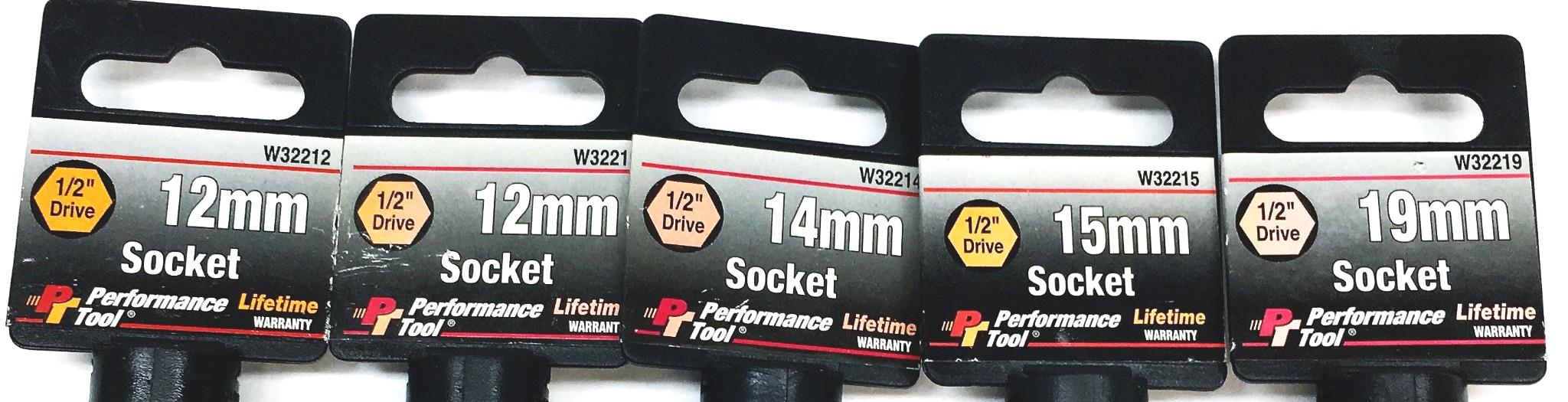 Performance Tools 5 Piece 1/2IN Drive Socket Set W32212 W32214 W32215 W32219 NOS