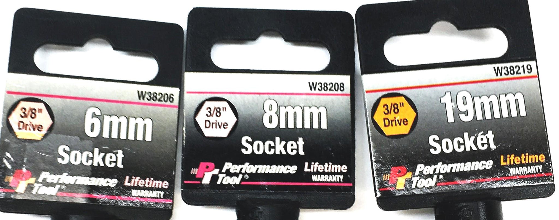 Performance Tools 3 Piece 3/8IN Drive Socket Set W38206 W38208 W38219 NOS
