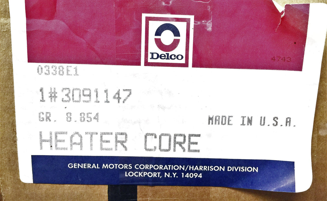 Delco Heater Core 3091147 (GM8525) NOS