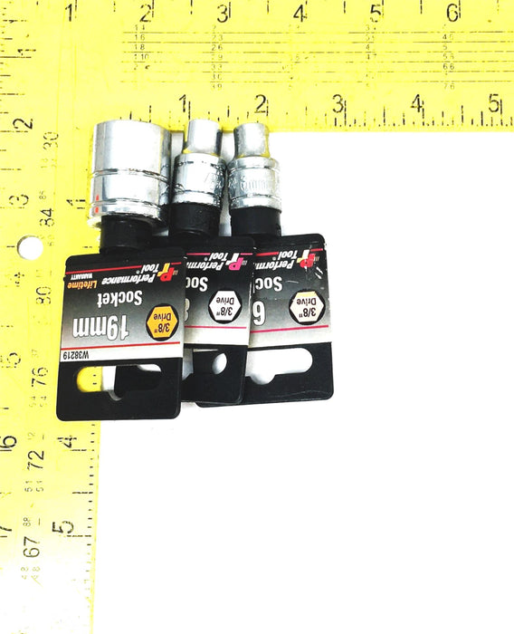 Performance Tools 3 Piece 3/8IN Drive Socket Set W38206 W38208 W38219 NOS