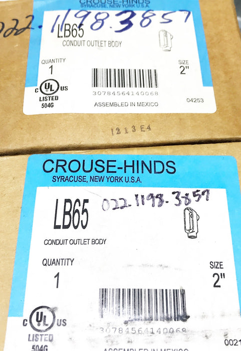 Crouse Hinds  2" Combo Fitting Rigid EMT Body LB65 [Lot of 2] NOS