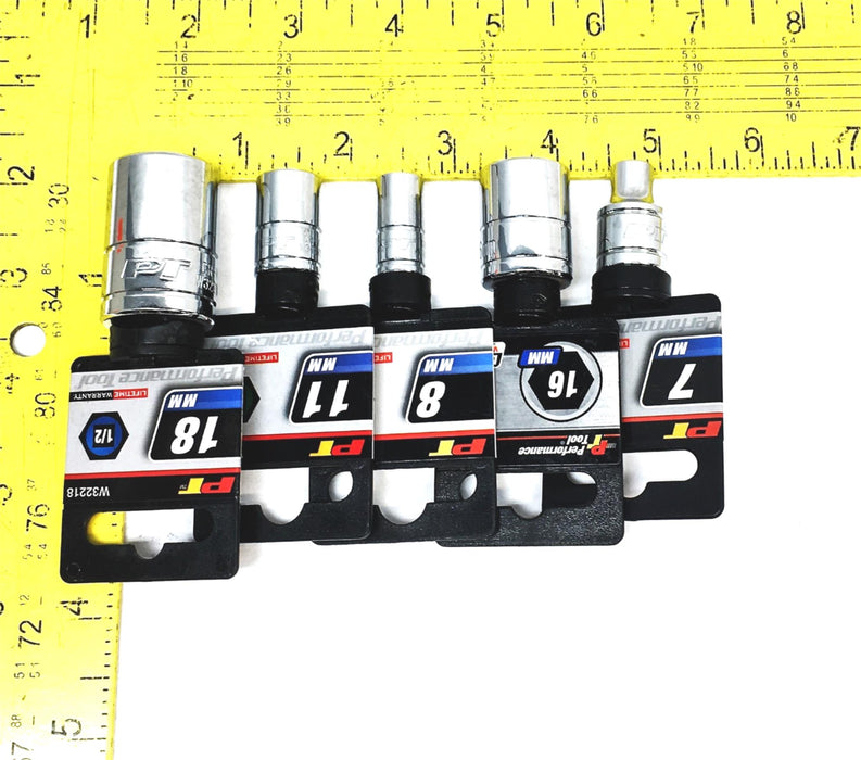Performance Tools 5 Piece Socket Set W38207 W38216  W36208 W36211 W32218 NOS