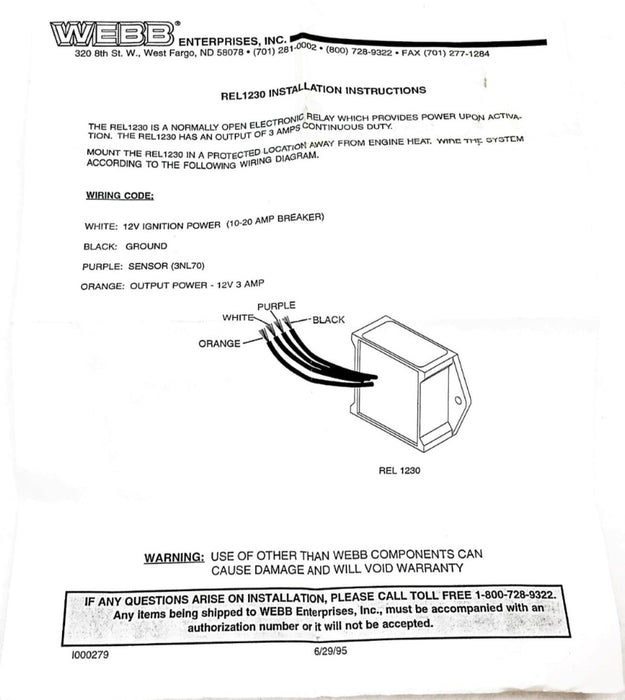Webb Electronic Relay REL1230 (2MR2132) NOS