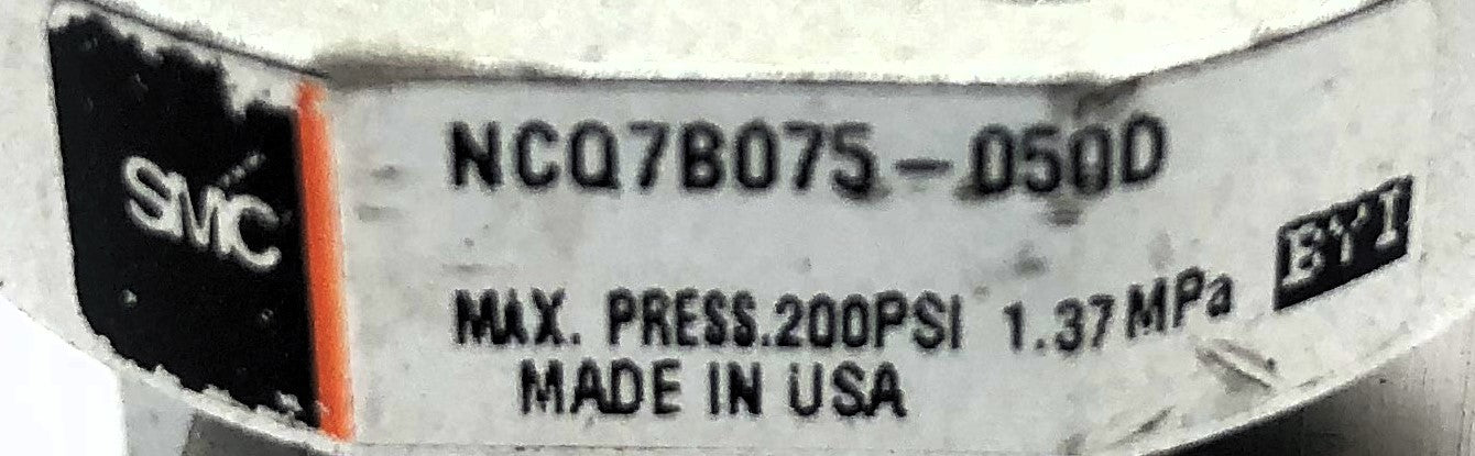 SMC 200 PSI Max Press Pneumatic Cylinder (No Hoses) NCQ7B075-050D NOS