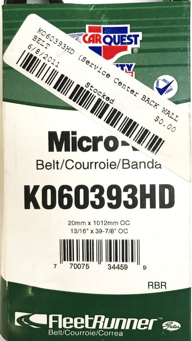 Car Quest/Gates 13/16" x 39-7/8" Heavy Micro-V Drive Belt K060393 NOS