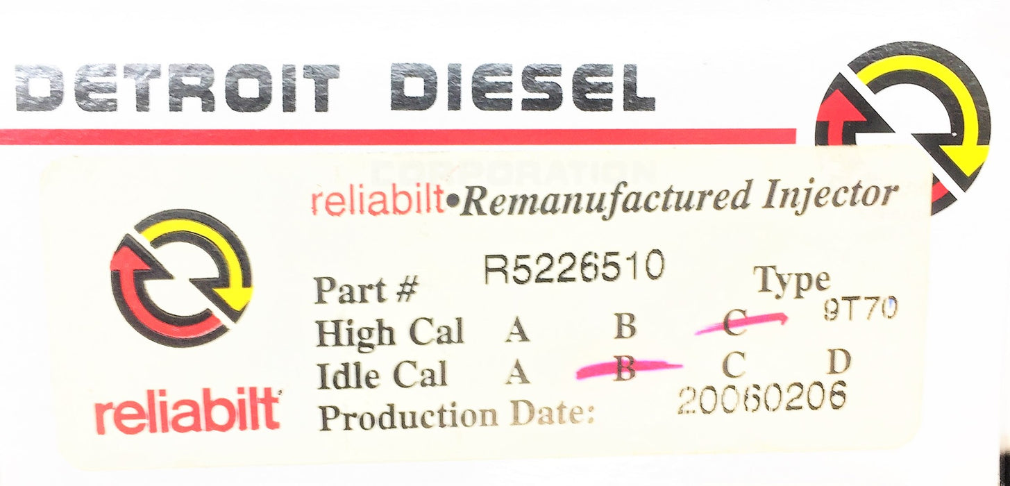 DETROIT DIESEL/RELIABILT Fuel Injector R5226510 REMANUFACTURED