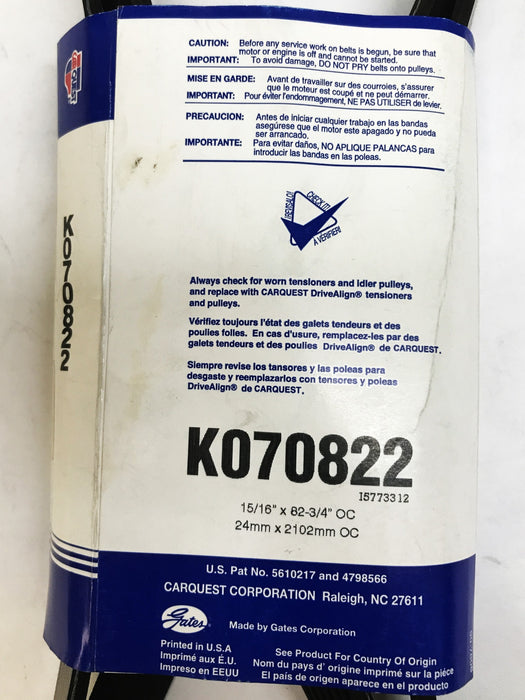 Car Quest/Gates 15/16" x 82-3/4" MIcro-V AT Drive Belt K070822 NOS