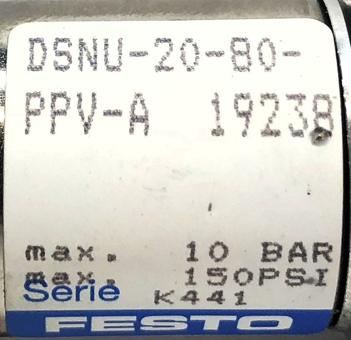 Festo 10 Bar / 150 PSI Pmax Pneumatic Cylinder DSNU-20-80-PPV-A NOS
