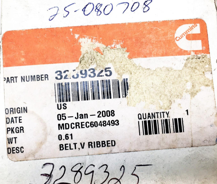 Cummins V Ribbed Belt 3289325 NOS
