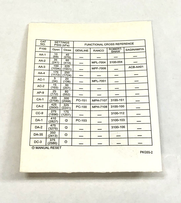 Johnson Controls Encapsulated Single Pressure Control P100AP-201C NOS