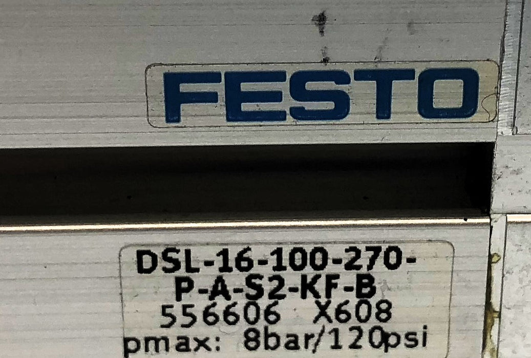 Festo 8 Bar / 120 PSI Pmax Pneumatic Cylinder DSL-16-100-270-P-A-S2-KF-B NOS