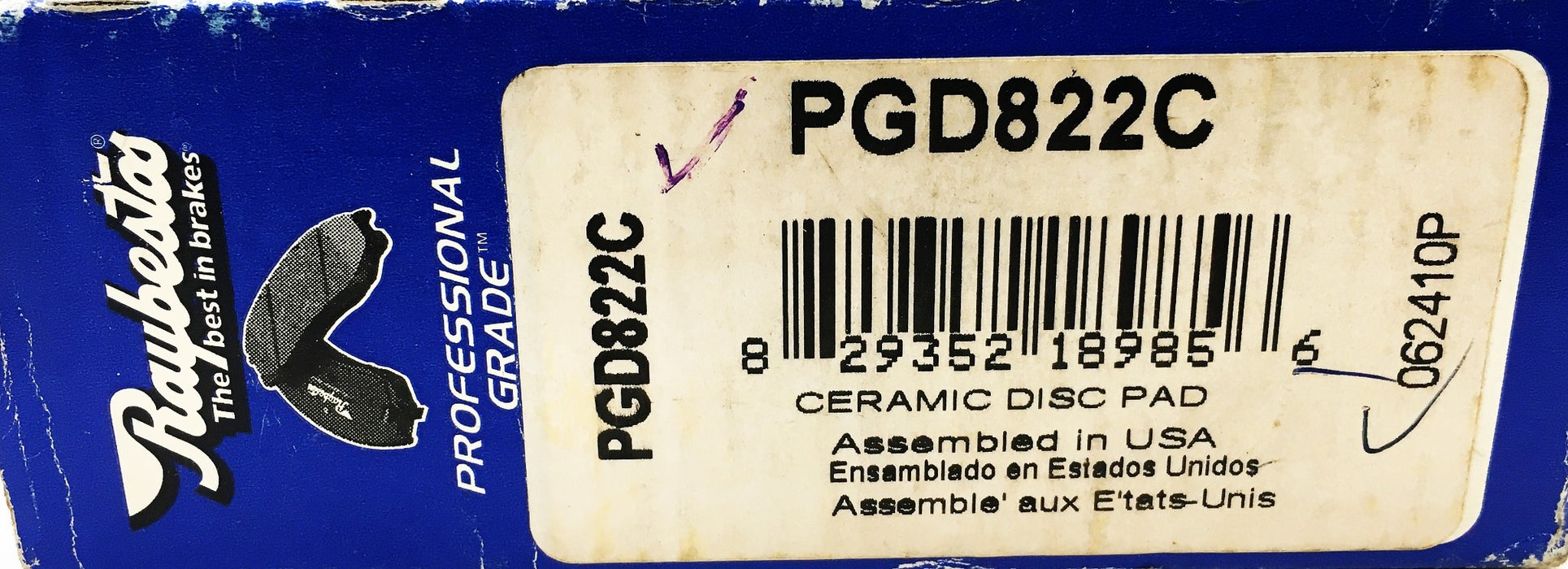 Raybestos Ceramic Brake Disc Pad PGD822C NOS