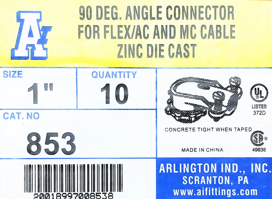 Arlington 1" 90 Degree Angle Connector 853 (Pack of 10) NOS