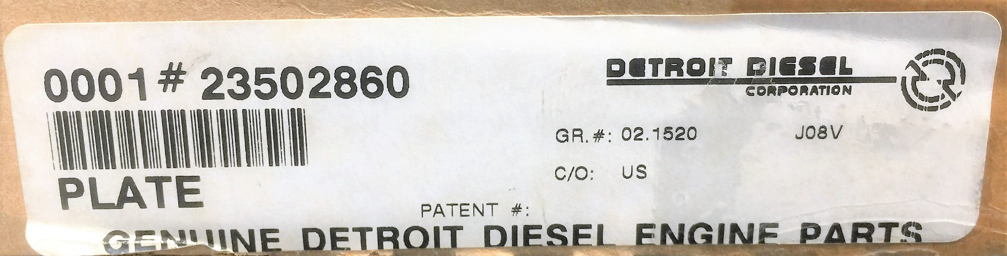 DETROIT DIESEL Plate 23502860 NOS