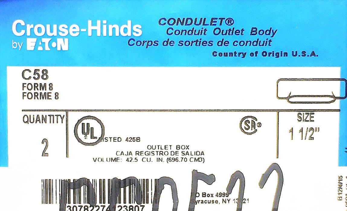 Cooper Crouse-Hinds Conduit Outlet Body C58 [Lot of 2] NOS