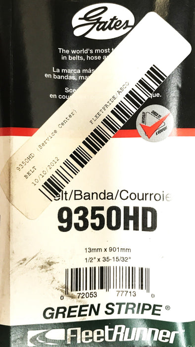Gates 1/2" x 35-15/32" Heavy Duty Accessory Drive Belt XL-9350HD NOS