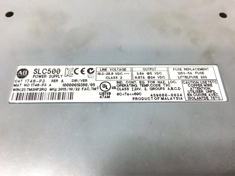 Allen Bradley SLC 500 Power Supply 1746-P3 USED