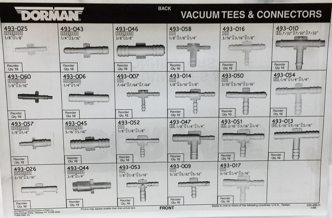 Dorman Vacuum Connector Tech Tray 030-496 USED