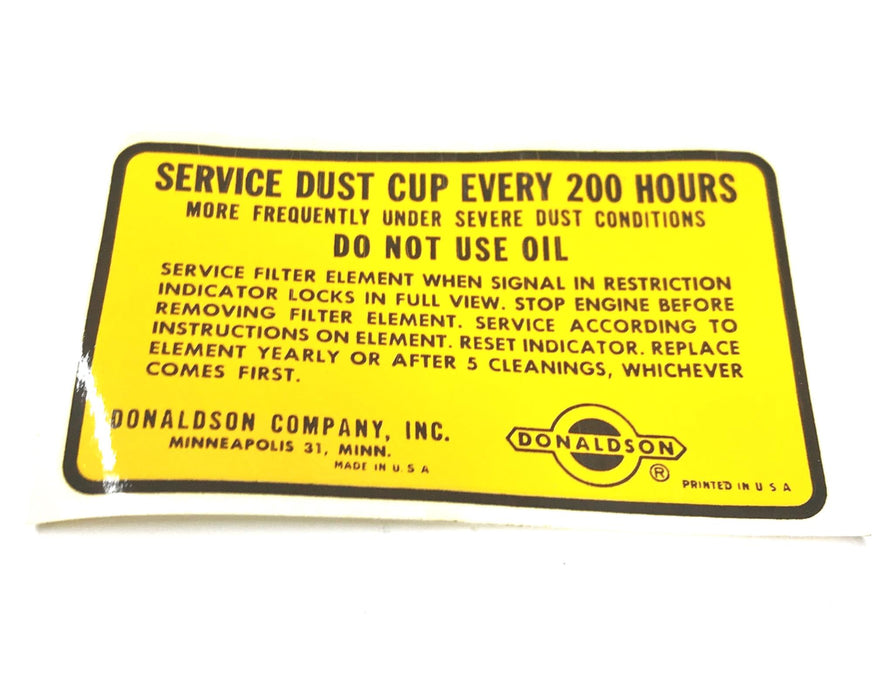 John Deere/Donaldson Instruction Decal R36756 NOS