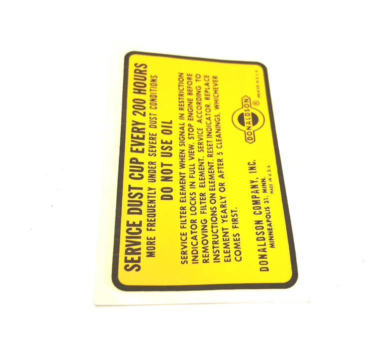 John Deere/Donaldson Instruction Decal R36756 NOS