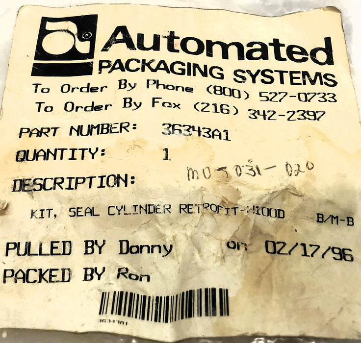 Automated Packaging Systems Pneumatic Cylinder Kit 36343A1 NOS