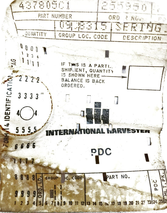 International Harvester Spring 437805C1 NOS