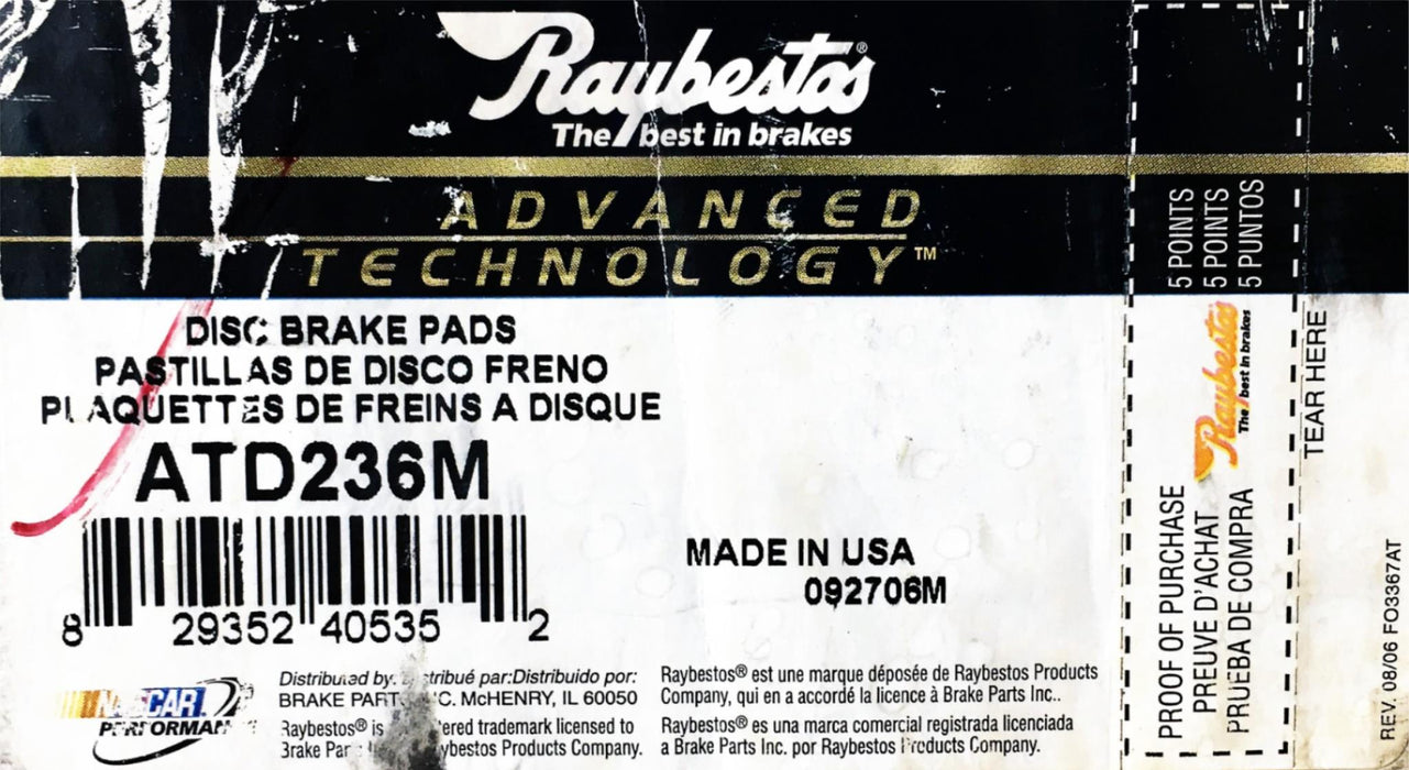 Raybestos Disc Brake Pads ATD236M NOS