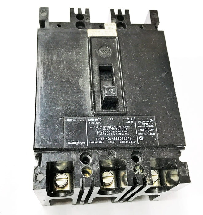 Westinghouse 70A 480VAC 3 Pole Circuit Breaker EHB3070 NOS