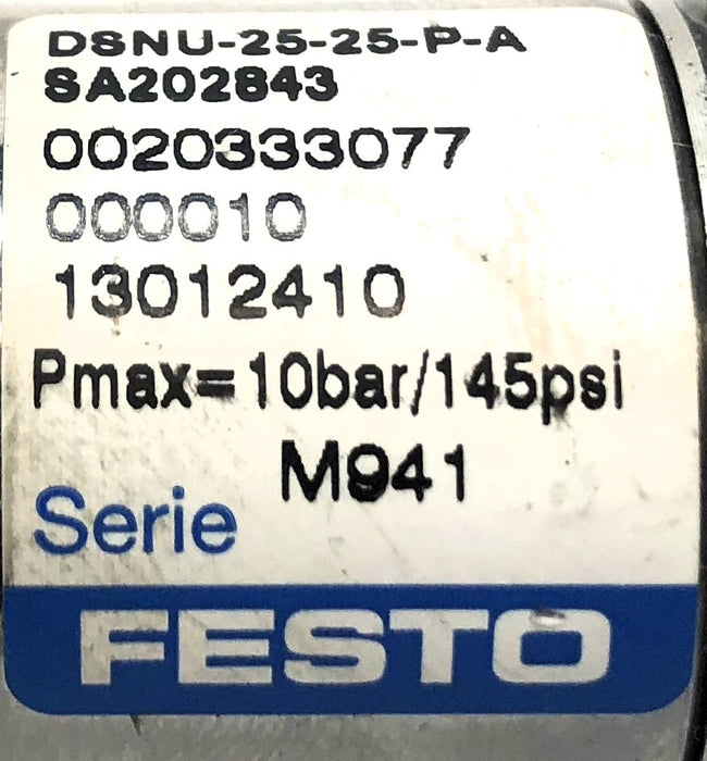 Festo 10 Bar / 145 PSI Max Pneumatic Cylinder DSNU-25-25-P-A-SA202843 NOS