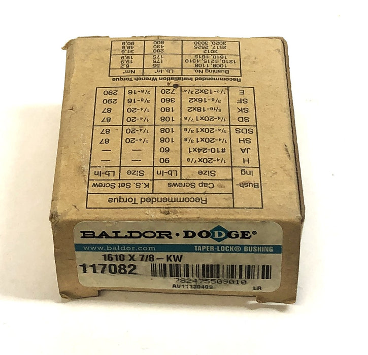 Baldor Dodge 1610 X 7/8 Keyway Taper Lock Bushing 117082 [Lot of 2] NOS