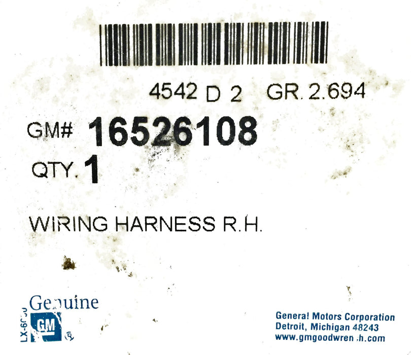 General Motors/GM RH Wiring Harness 16526108 NOS