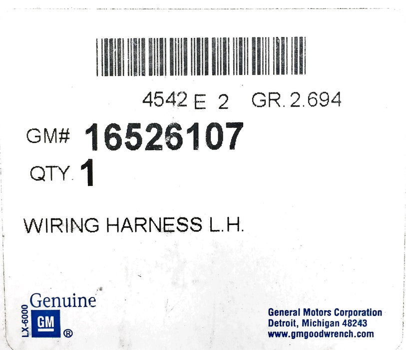 General Motors/GM LH Wiring Harness 16526107 NOS