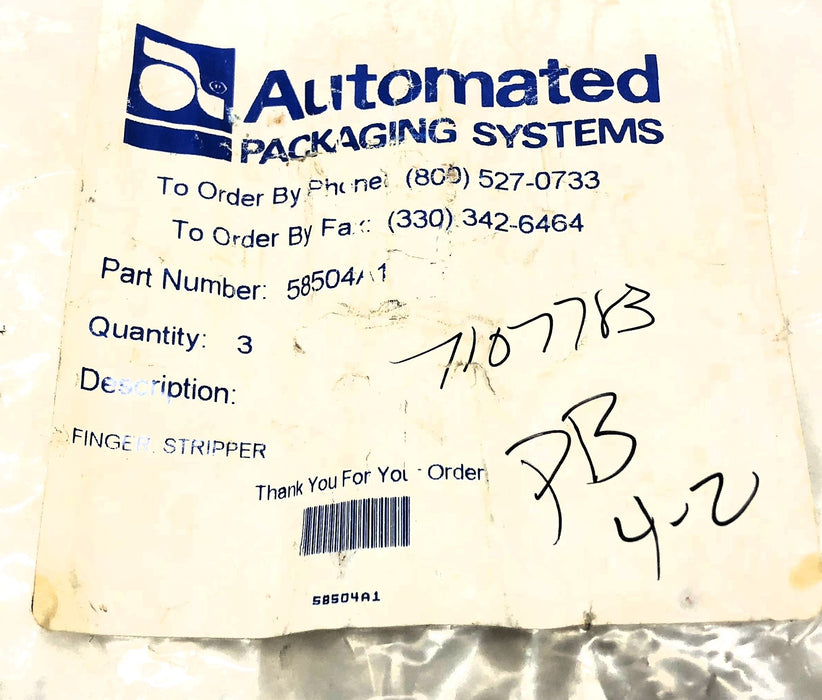 Automated Packaging Systems Finger Stripper 58504A1 NOS