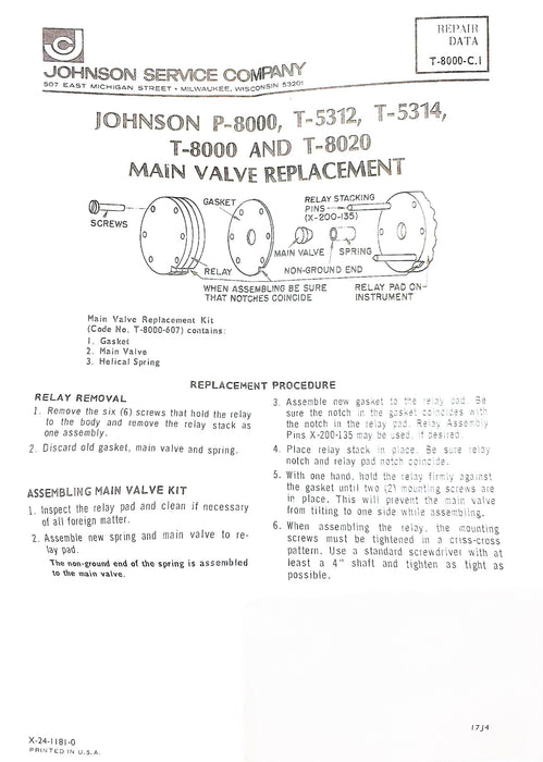 Johnson Controls Valve Gasket T-8000-607 [Lot of 2] NOS