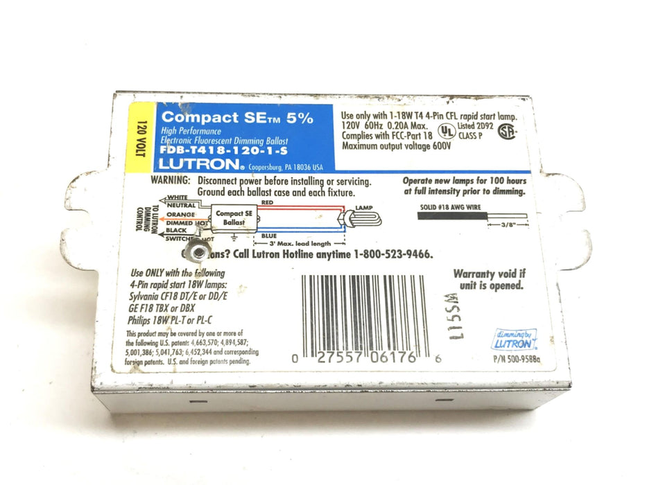 Lutron Fluorescent Dimming Ballast Lutron FDB-T418-120-1-5 USED