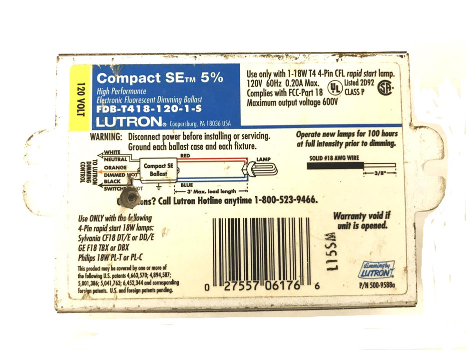 Lutron Fluorescent Dimming Ballast Lutron FDB-T418-120-1-5 USED