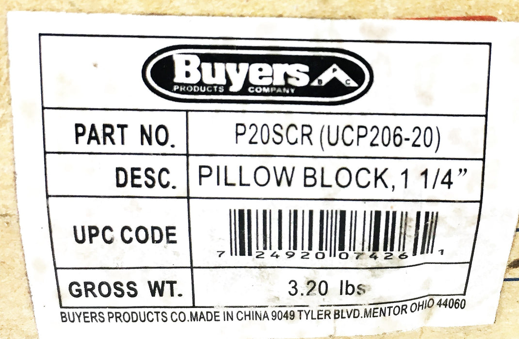 Buyers 1-1/4 Inch  Pillow Block P20SCR (UCP206-20) [Lot of 3] NOS