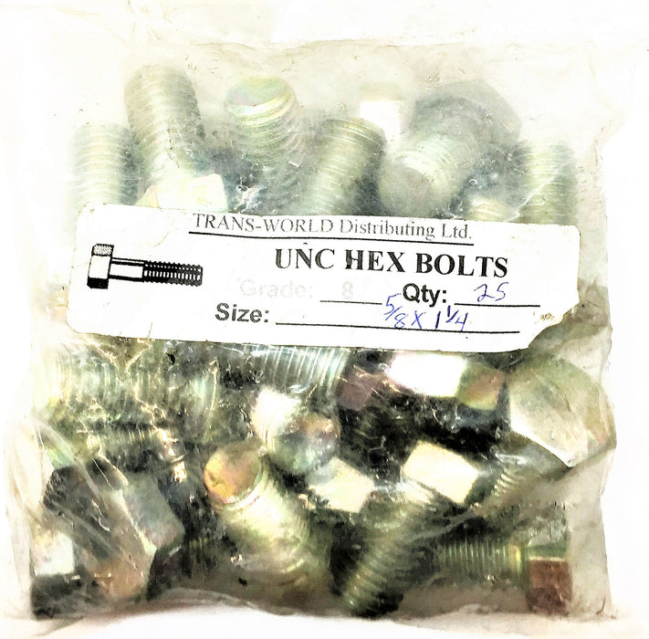 TRANS-WORLD 5/8" x 1-1/4" UNC Grade 8 Hex Bolt [Lot of 25] NOS