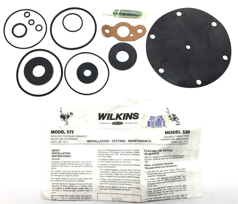 WILKINS 3/4"-2" Backflow Preventer Rubber Kit Model 550/575 RK34-575R NOS