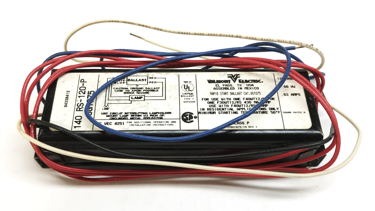 Valmont 1-Lamp Fluorescent Ballast 140RS-120 NOS