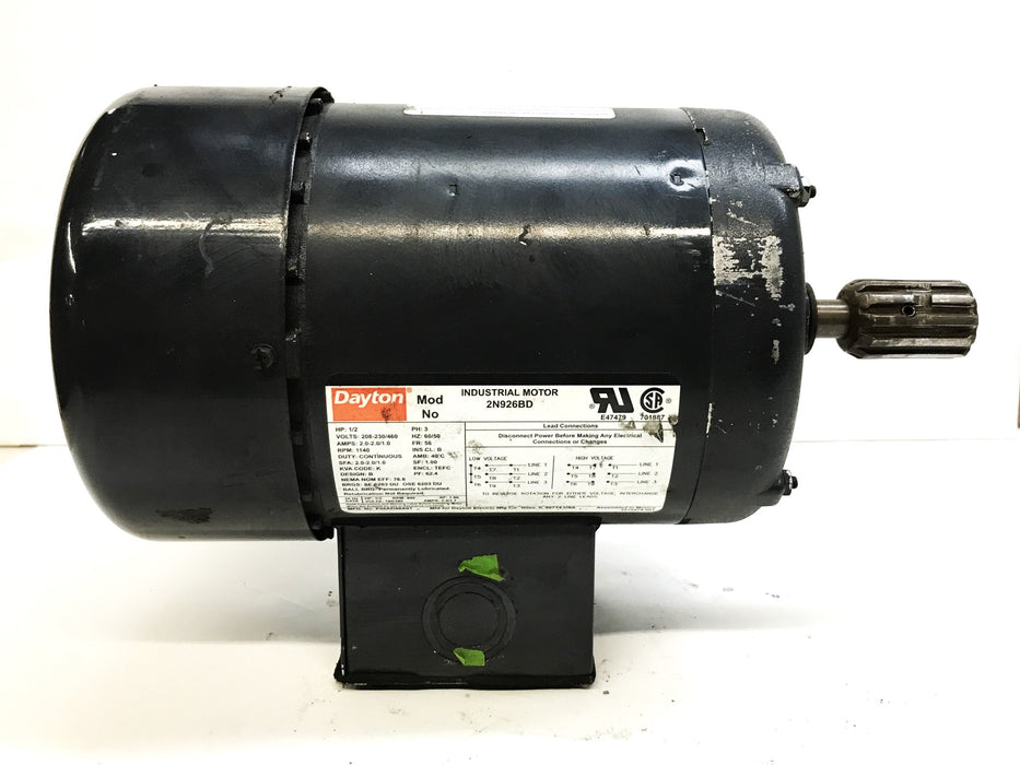Dayton General Purpose Industrial Motor 1/2 HP 2N926BD USED