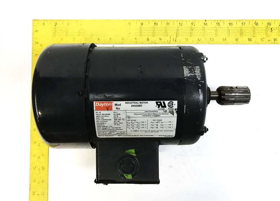 Dayton General Purpose Industrial Motor 1/2 HP 2N926BD USED
