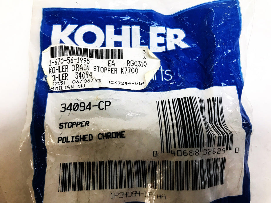 Kohler Polished Chrome Stopper 34094-CP [Lot of 2] NOS