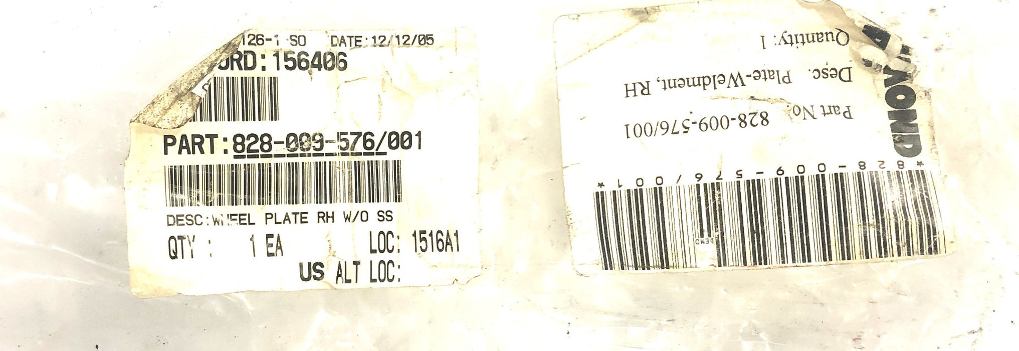 Raymond Right Hand Weldment Plate 828-009-576/001 NOS