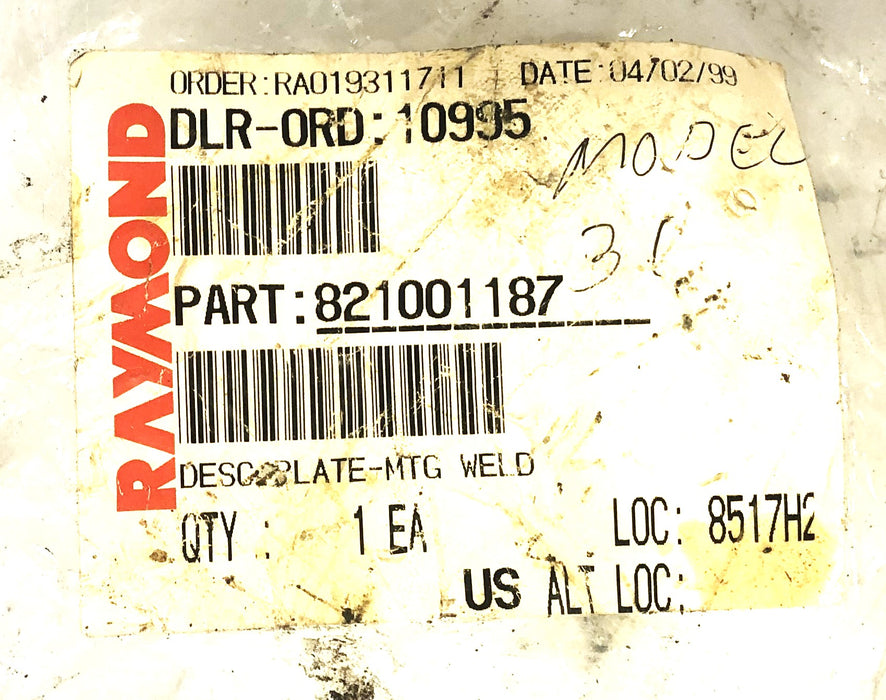 Raymond MTG Weld Plate 821001187 NOS