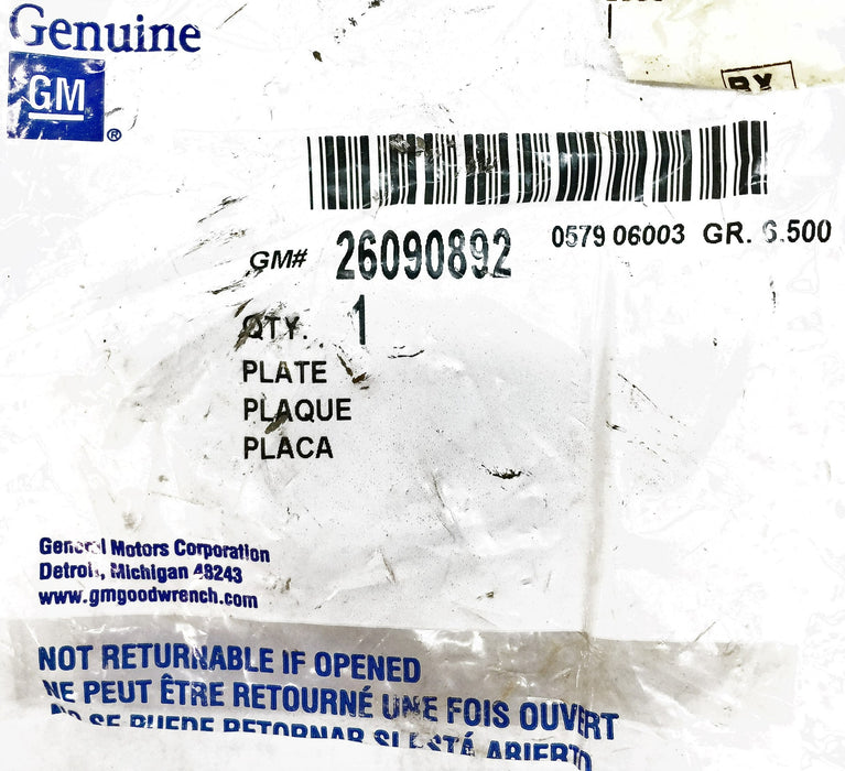 General Motors/GM Plate 26090892 NOS