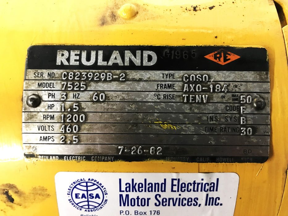 Reuland Model 7525General Purpose Motor 0015E-1BAN-0007 REMANUFACTURED