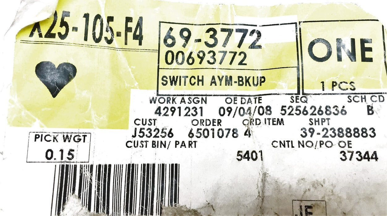 General Motors/GM Backup Switch 69-3772 (693772) NOS