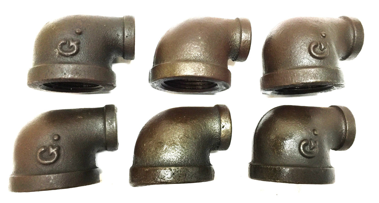 UNBRANDED 1/2" x 3/4" Black Iron Reducer Elbow [Lot of 6] NOS